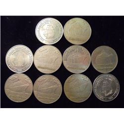 10 ASSORTED $1 CASINO GAMING TOKENS FROM CLOSED CASINOS