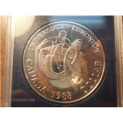 1988 CANADA EDMONTON SILVER DOLLAR PROOF .3750 OZ. ASW, ORIGINAL ROYAL CANADIAN MINT PACKAGING