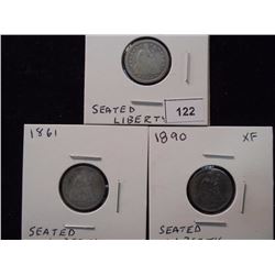 1853,1861 & 1890 (XF) SEATED LIBERTY DIMES