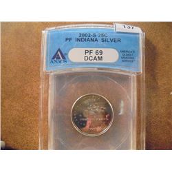 2002-S SILVER INDIANA QUARTER ANACS PF69 DCAM