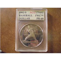 1992-S OLYMPIC BASEBALL SILVER DOLLAR ACG PR69