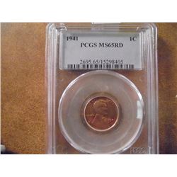 1941 LINCOLN CENT PCGS MS65 RD