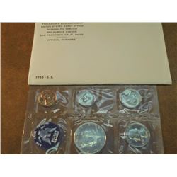 1965 US SPECIAL MINT SET WITH ENVELOPE 40% SILVER JOHN F. KENNEDY HALF DOLLAR