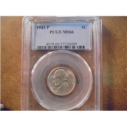 1943-P 35% SILVER JEFFERSON WAR NICKEL PCGS MS66