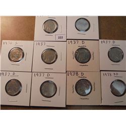 10 ASSORTED BUFFALO NICKELS SEE DESCRIPTION 1931-S VERY FINE, 1936, 1936-S, 1937, 4-1937-D'S & 2-193