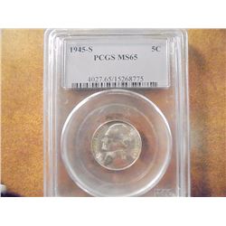 1945-S 35% SILVER JEFFERSON WAR NICKEL PCGS MS65