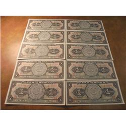 10-1965 MEXICO 1 PESO NOTES CRISP UNC CONSECUTIVE SERIAL 'S, D141080-D141089