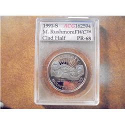 1991-S MT. RUSHMORE HALF DOLLAR ACG PR68