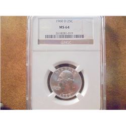 1960-D WASHINGTON SILVER QUARTER NGC MS64