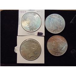 1923 UNC, 1923 AU, 1925 UNC & 1935-S UNC PEACE $'S ALL ARE SILVER WITH THE 1925 AND 1935 HAVING SOME