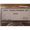 Image 2 : 1993-P THOMAS JEFFERSON SILVER DOLLAR SEGS SLAB