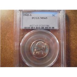 1945-S 35% SILVER JEFFERSON WAR NICKEL PCGS MS65