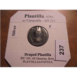 211 A.D. PLAUTILLA SILVER ANCIENT COIN (FINE)