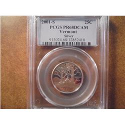 2001-S SILVER VERMONT QUARTER PCGS PR68 DCAM