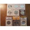Image 1 : GREAT LOT OF 9 FRANKLIN HALF DOLLARS SEE DESC. 5-1956 UNC'S, 1963 UNC, 1948 IN NCGS SLAB UNC, 1953 A