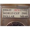 Image 2 : 1994-D WORLD CUP SILVER DOLLAR ACG SLAB