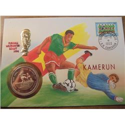 PATTERN 1994 UGANDA 1000 SHILLINGS WORLD CUP PROOF, CAMEROON PNC, RETAIL IS ABOUT $100.00