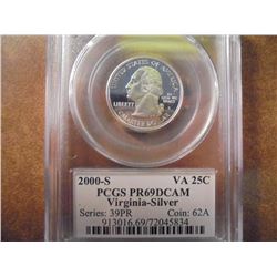 2000-S SILVER VIRGINIA QUARTER PCGS PR69 DCAM