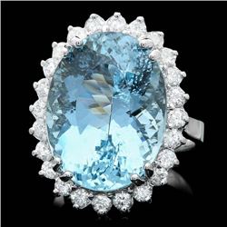 14k Gold 13.50ct Aquamarine 1ct Diamond Ring