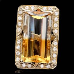 14k Gold 28.00ct Citrine 1.35ct Diamond Ring