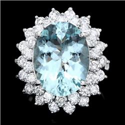 14k Gold 8.00ct Aquamarine 2.50ct Diamond Ring