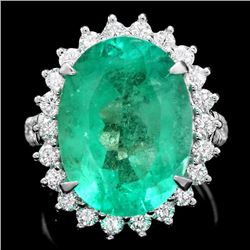 18k Gold 11.35ct Emerald 1.30ct Diamond Ring