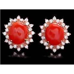 14k Rose 6.00ct Coral 1.40ct Diamond Earrings