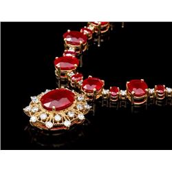 14k Yellow Gold 80ct Ruby 3.00ct Diamond Necklace