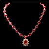 Image 2 : 14k Yellow Gold 80ct Ruby 3.00ct Diamond Necklace