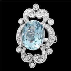 14k Gold 7.00ct Aquamarine 1.15ct Diamond Ring