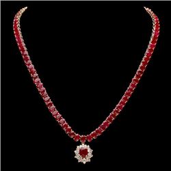 14k Gold 54.9ct Ruby 1.40ct Diamond Necklace