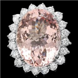 14k Gold 33.50ct Morganite 3.15ct Diamond Ring