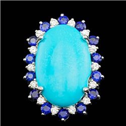 14k Gold 17.50ct Turquoise 0.60ct Diamond Ring