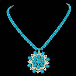 14k 64.00ct Turquoise 3.00ct Diamond Necklace