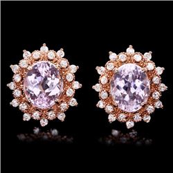 14k Rose 9.00ct Kunzite 1.30ct Diamond Earrings
