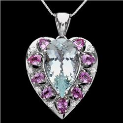14k Gold 12ct Aquamarine .45ct Diamond Pendant