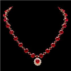 14k Gold 72.00ct Ruby 1.30ct Diamond Necklace