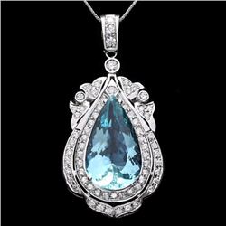 14k Gold 16ct Aquamarine 2ct Diamond Pendant