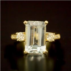 14K Gold 4.38ct Aquamarine 0.52ct Diamond Ring