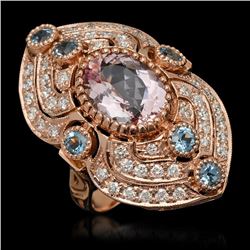 14K Gold 4.38ct Kunzite, 0.84ct Aquamarine & 1.35ct Diamond Ring