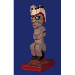 Old West Coast Painted Totem of Seated Chief Figure 9" H. Fair Condition…