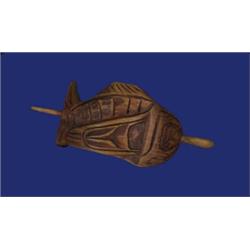 Carved Cedar Salmon Hair Ornament 4 1/4" W. Good Condition…