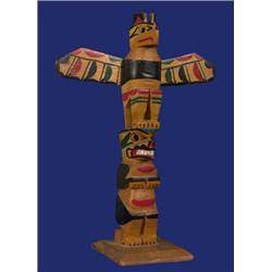 Carved and Painted West Coast Two Figure Totem 8 1/4" H. 5 3/4" W. Good Condition…