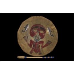 Old Northwest Coast Painted Deerskin Drum by Chief Rainbow 19" W. Good Condition…