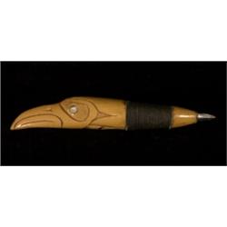 Northwest Coast Raven Rattle Carving Tool with Abalone Eyes 6 1/2" L. Good Condition…