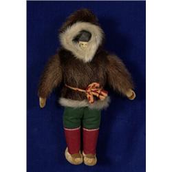 Inuit Doll with Seal Skin Parka and Wooden Face from Happy Valley, Labrador 10" H. Fine Conditio…