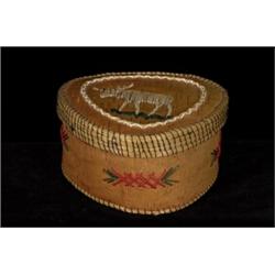 Birch Bark Basket with Moose Motif Quill Work 5" L. 2 3/4" H. Fine Condition…