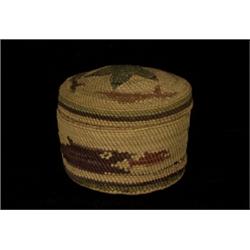 Nuu-chah-nulth Lidded Basket with Whale Design 3 1/4"x 2 1/2" As Is Damaged…