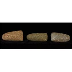 Three Stone Adzes, Vantage Site, Columbia River 3 1/2" - 3 1/3" L. Good Condition…