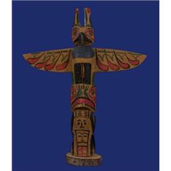 Carved Totem Thunderbird and Bear Holding Shaman with Copper by William Jackson July 4, 1940 7"…